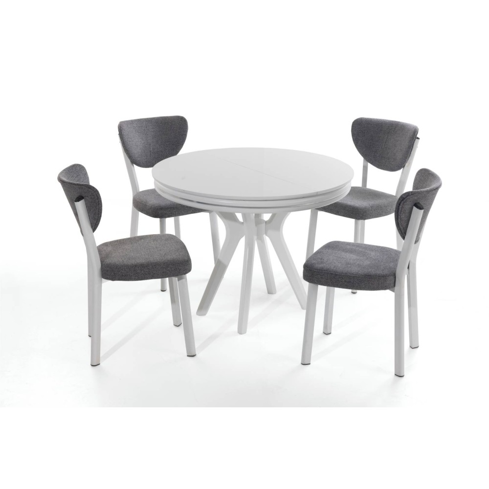 Leon Retro Yuvarlak Masa Takımı - Karbeyaz