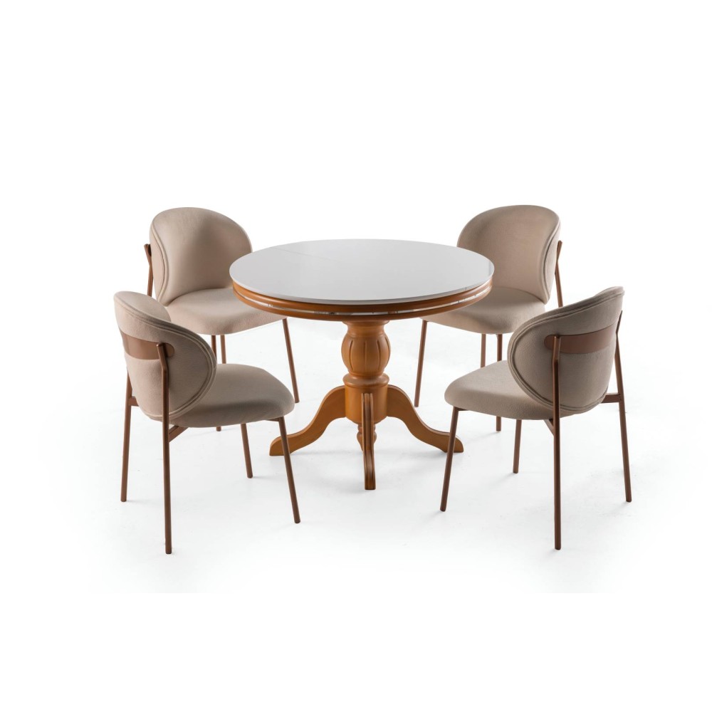 Leon Retro Yuvarlak Masa Takımı - Kum Beji