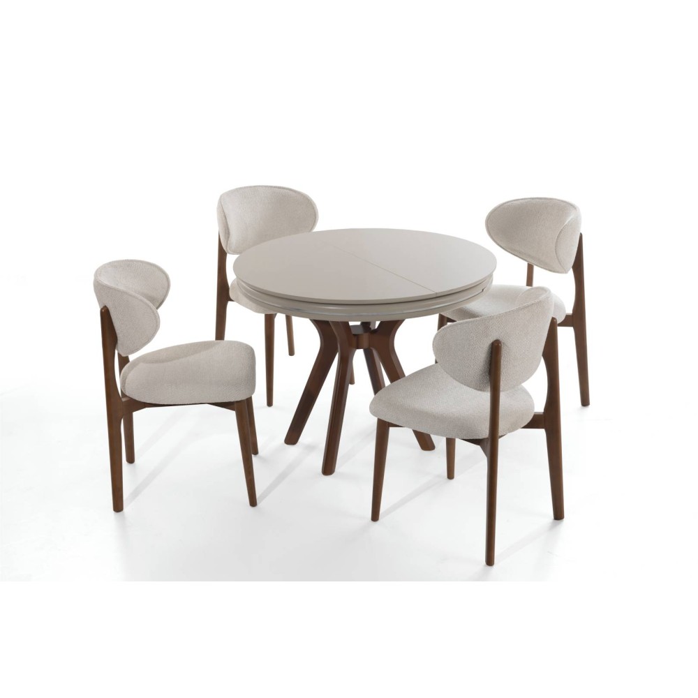 Leon Ahtapot Yuvarlak Masa Takımı - Kum Beji