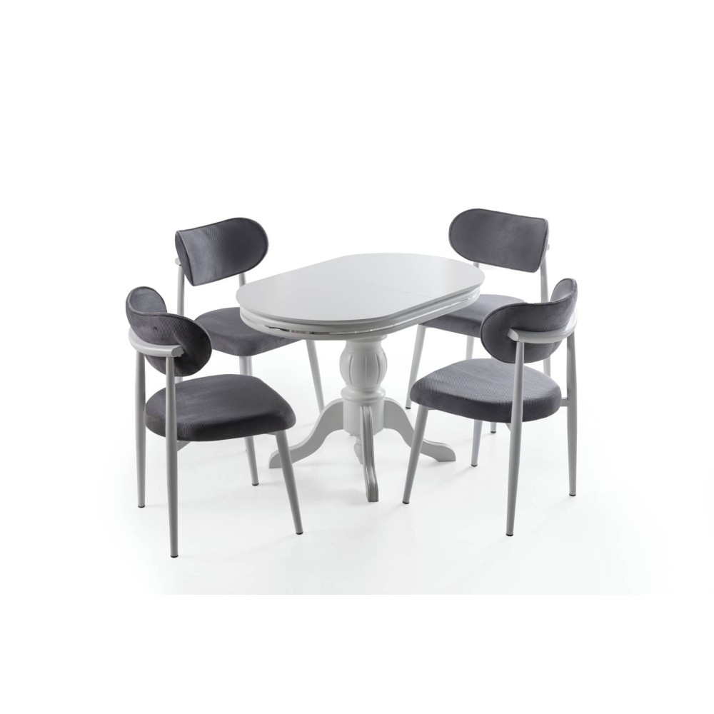 Retro Ahşap Ayaklı Masa Takımı - Karbeyaz